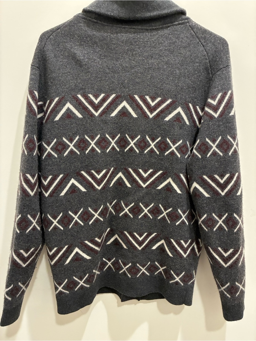 Shawl Collar Geometric Pattern Cardigan Sweater - Charcoal Gray - Picture 3 of 6